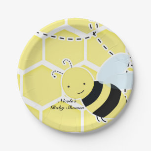Hummel Baby Shower Modern Gelb & Schwarz Pappteller