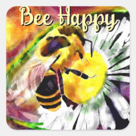 Hummel Bee Happy Daisy Blume Floral Watercolor Quadratischer Aufkleber