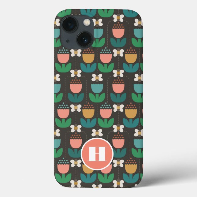 Hummel Bee & Tulips Rosa & Schwarz Monogramm erste Case-Mate iPhone Hülle (Rückseite)