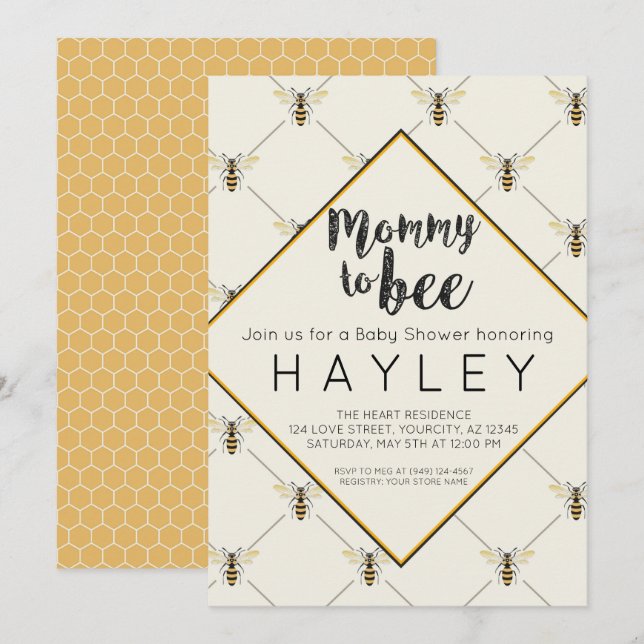 Hummel Bee Vintag Mommy zu beduschen Einladung (Vorne/Hinten)