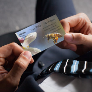 Hummel-Biene ganz bedeckt im Blütenstaub von der Visitenkarte