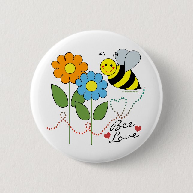 Hummel Biene mit Blume Bier Liebe Button (Vorderseite)