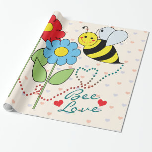 Hummel-Biene mit Blumen-Bienen-Liebe-Blättern Geschenkpapier