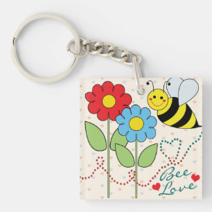 Hummel-Biene mit Blumen-Bienen-Liebe Schlüsselanhänger