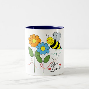 Hummel-Biene mit Blumen-Bienen-Liebe Zweifarbige Tasse