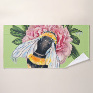 Hummel-Biene und Pfingstrose Badhandtuch Set