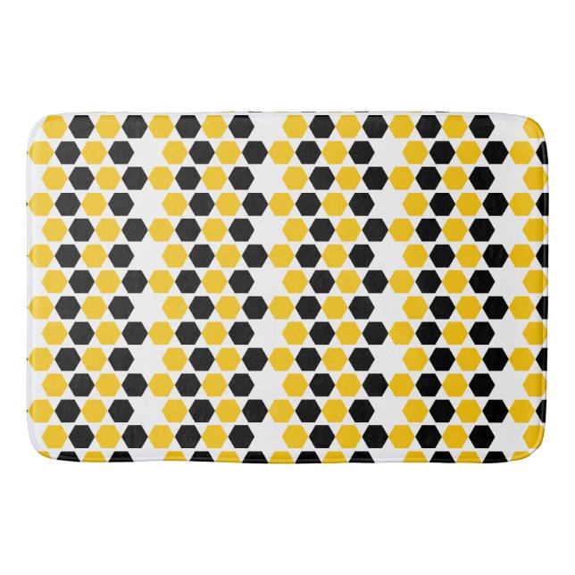 Hummel Black Yellow Geometric Hexagramm Hex Muster Badematte (Vorderseite)