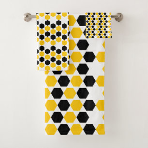 Hummel Black Yellow Geometric Hexagramm Hex Muster Badhandtuch Set