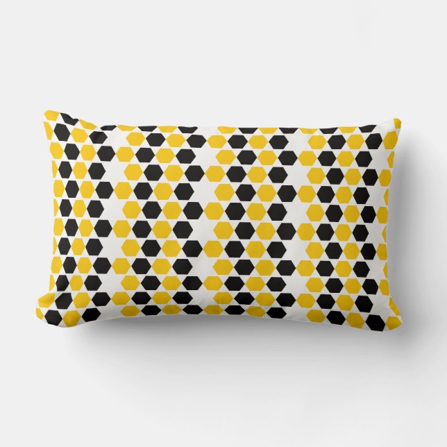 Hummel Black Yellow Geometric Hexagramm Hex Muster Lendenkissen (Vorderseite)