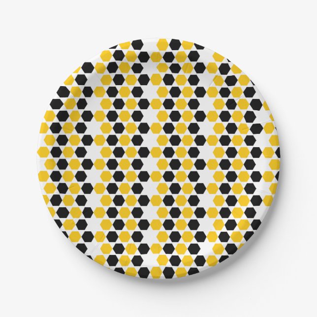 Hummel Black Yellow Geometric Hexagramm Hex Muster Pappteller (Vorderseite)