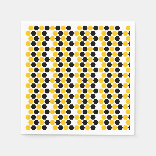 Hummel Black Yellow Geometric Hexagramm Hex Muster Serviette (Vorderseite)