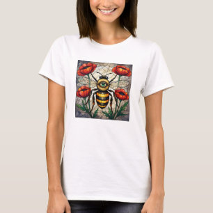 Hummel-Buntglas lebendige Mohnblume Auge T-Shirt