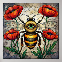Hummel Buntglas Rote Mohnblume Insekt Kunst