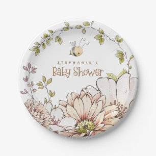 Hummel Florals Name Gold Text Baby Dusche Pappteller