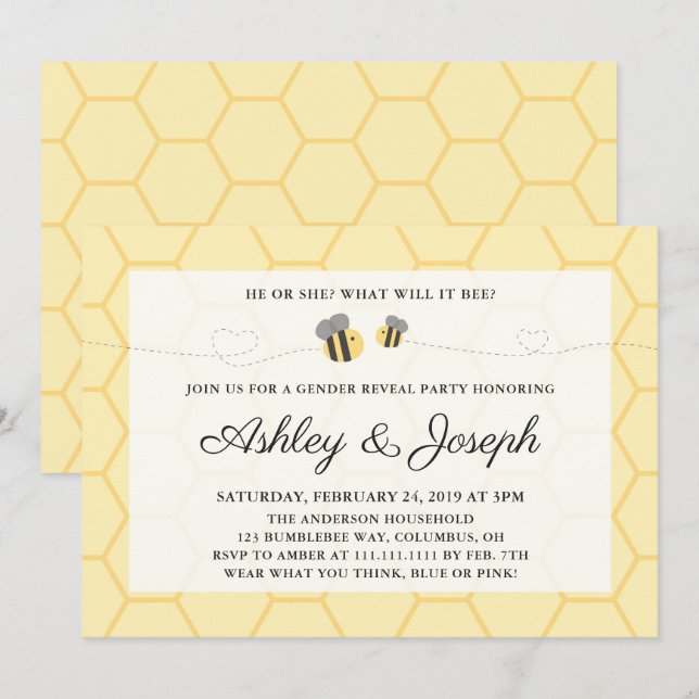 Hummel-Geschlecht decken Party Einladung auf (Vorne/Hinten)