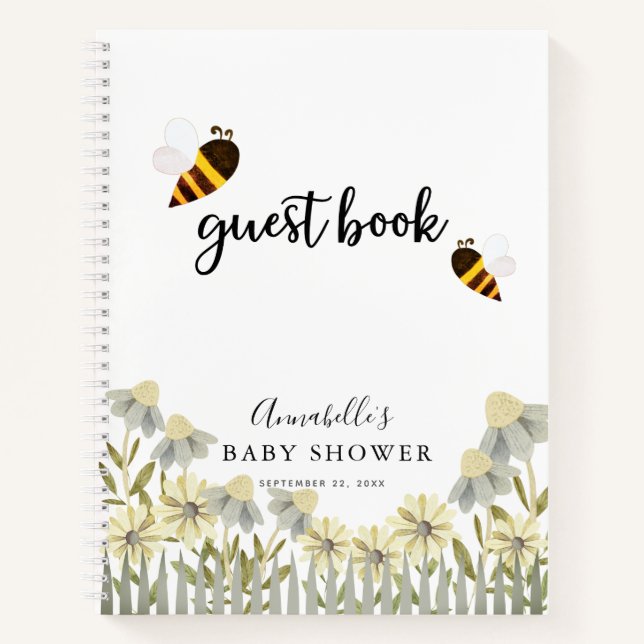 Hummel/Honey Bee Baby Dusche Weißes Gästebuch Notizbuch (Vorderseite)