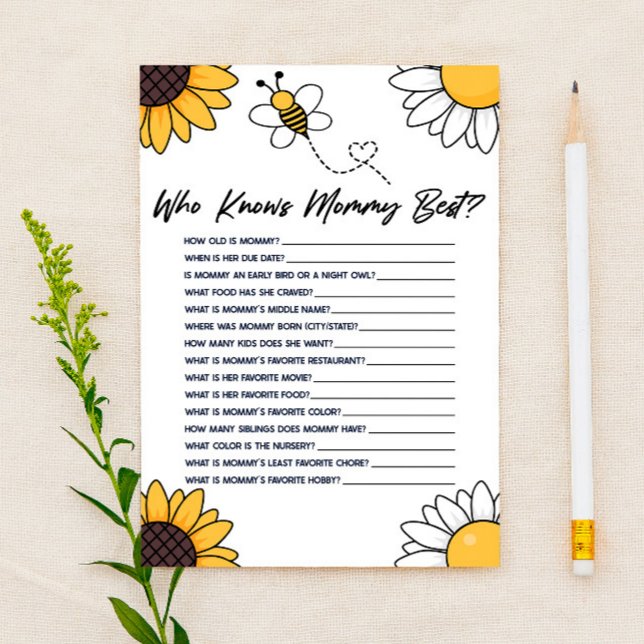 Hummel Honey Bee, die Mommy Baby Shower Game kennt Briefpapier (Von Creator hochgeladen)