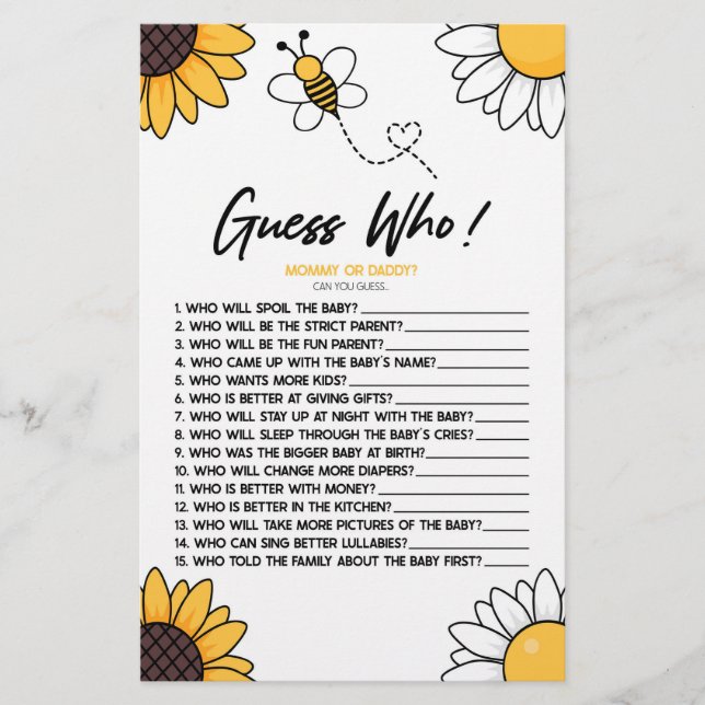 Hummel Honey Bee Guess Who! Baby Shower Game Briefpapier (Vorderseite)