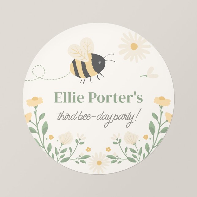 Hummel-Kinderparty-Personalisierter Aufkleber (Wildflower Flight - Personalized Honey Bee Birthday Sticker)
