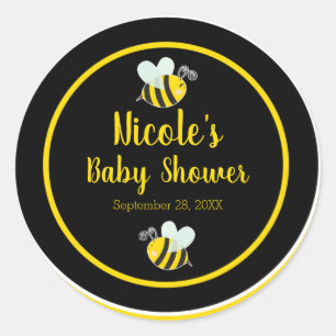 Hummel Schwarz-Gelb-Weiße Biene Thema Baby Shower Runder Aufkleber