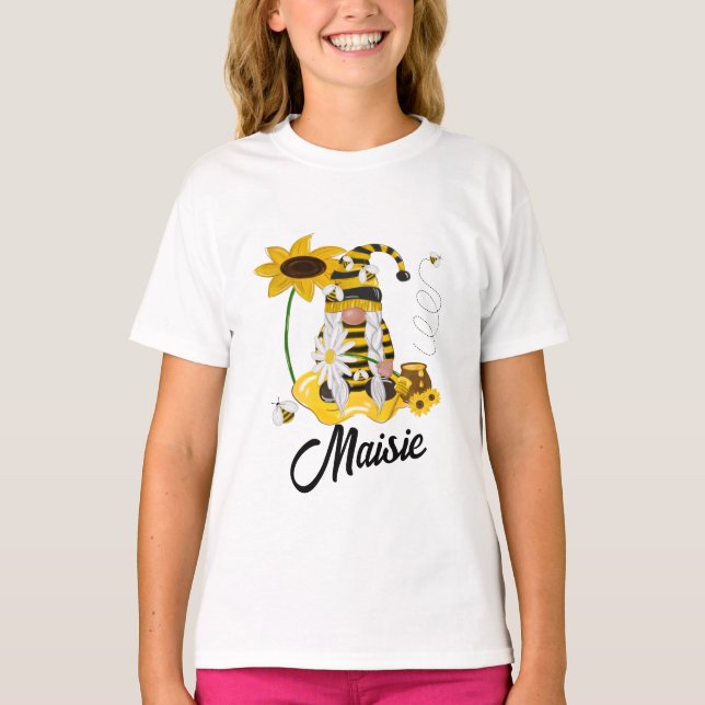 Hummel Sonnenblume Personalisiert Gnome T - Shirt (Vorderseite)