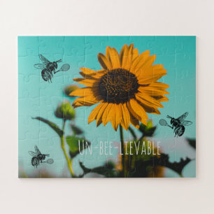 Hummel-Tennisspieler mit Text auf Sonnenblume Puzzle