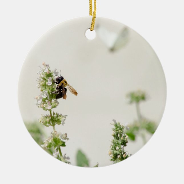 Hummel und Mond Keramik Ornament (Vorne)