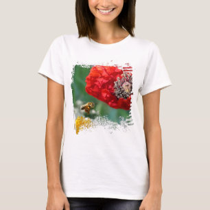 Hummel und Roter Mohn Natur Modern T-Shirt
