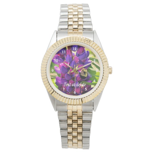 Hummelbiene auf Wild-Lupine-Blume Personalisiert Armbanduhr (Vorderseite)