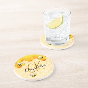 Hummelbienen Honigwabenhonig Tropfen Monogramm Getränkeuntersetzer