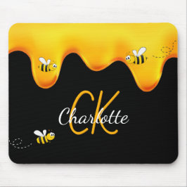 Hummelhonig tropfend schwarzes Monogramm Mousepad