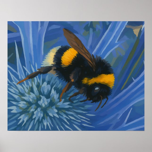 Hummeln auf blauem Fleck Poster (Vorne)