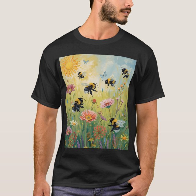 Hummeln auf Blumen T-Shirt (Vorderseite)