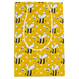 Hummeln auf gelben und weißen Polka-Punkten Mittlere Geschenktüte