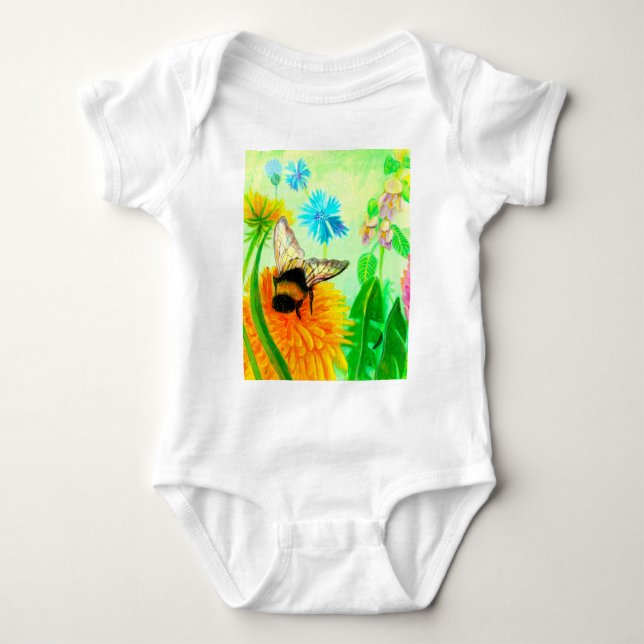 Hummeln auf Löwenzahn Baby Strampler (Vorderseite)