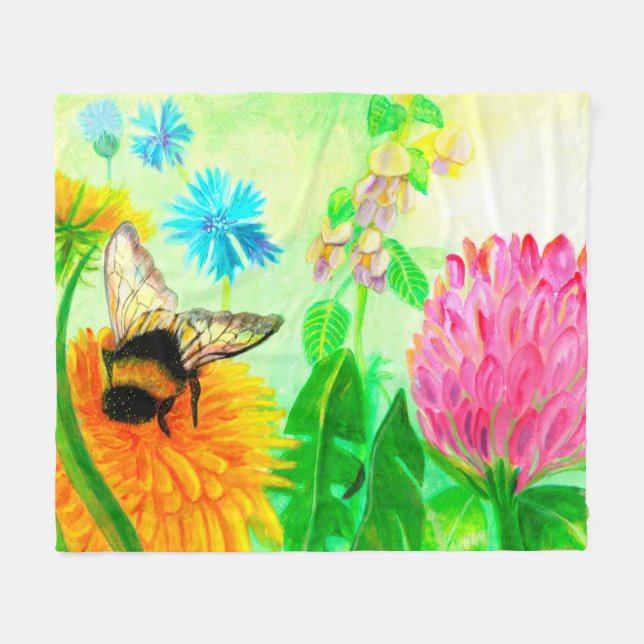 Hummeln auf Löwenzahn Fleecedecke (Vorderseite (Horizontal))
