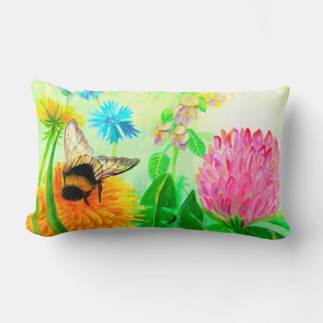 Hummeln auf Löwenzahn Lendenkissen (Vorderseite)