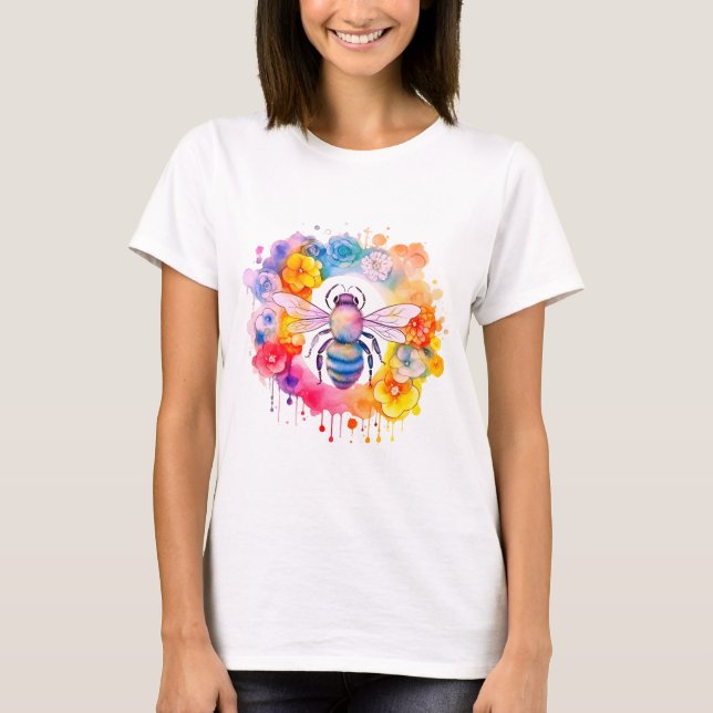 Hummeln auf Regenbogen-Blume T-Shirt (Vorderseite)