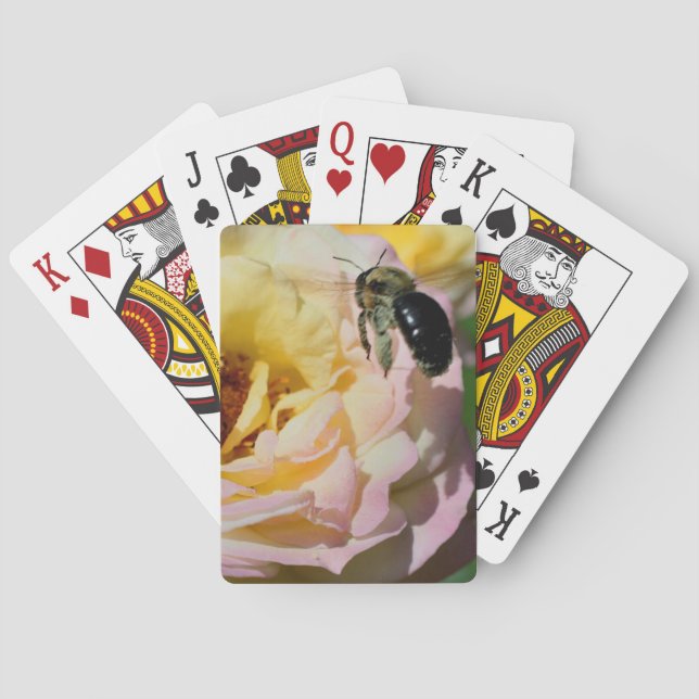 Hummeln auf rosa Rosennatur Spielkarten (Rückseite)