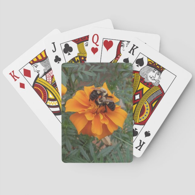 Hummeln auf Tagetes-Blüte Spielkarten (Rückseite)