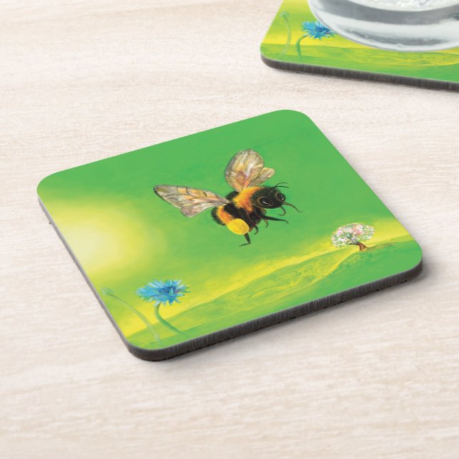 Hummeln, die über die Wiese fliegen Getränkeuntersetzer (Linke Seite)