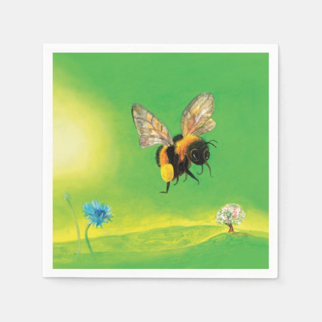Hummeln, die über die Wiese fliegen Serviette (Vorderseite)