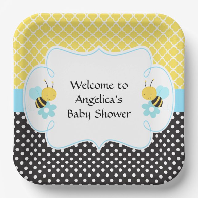 Hummeln Gelb und Schwarze Babydusche (Junge) Pappteller (Vorderseite)