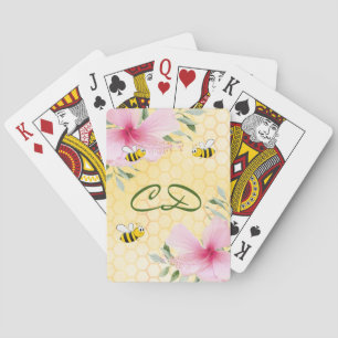 Hummeln gelbes Wabenmuster Blumenmonogramm Spielkarten
