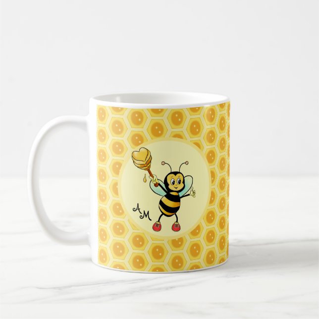 Hummeln mit Herz und Monogramm Kaffeetasse (Links)