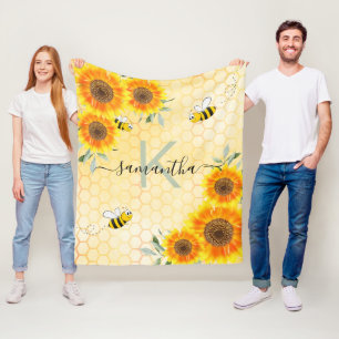 Hummeln Sonnenblumen Gelbe Honigwabenmonogramm Fleecedecke