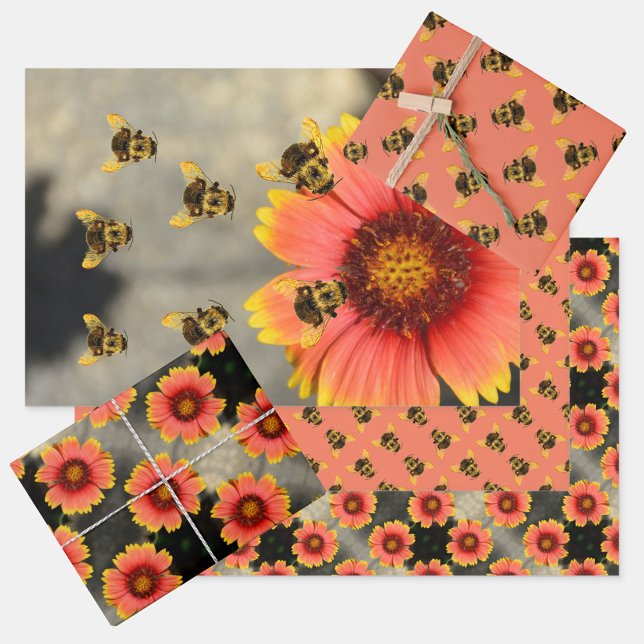 Hummeln und Gaillardia Blume Orange Geschenkpapier Set (Von Creator hochgeladen)