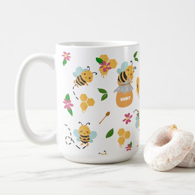 Hummeln und Honigmuster Kaffeetasse (Mit Donut)