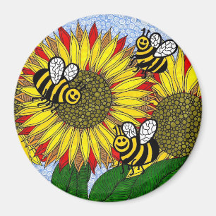 Hummeln und Sonnenblumen Magnet