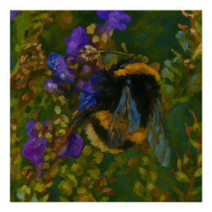 Hummeln unter Lila Blüten Poster